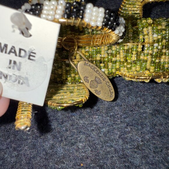 MacKENZIE CHILDS COURTLY CHECK HANDCRAFTED FROG NAPKIN RINGS NWT Beaded & Gold - Picture 5 of 14